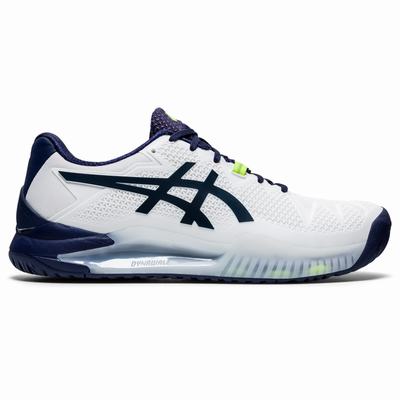 Asics Gel-Resolution 8 (2E) - Miesten Tenniskengät - Valkoinen/Laivastonsininen